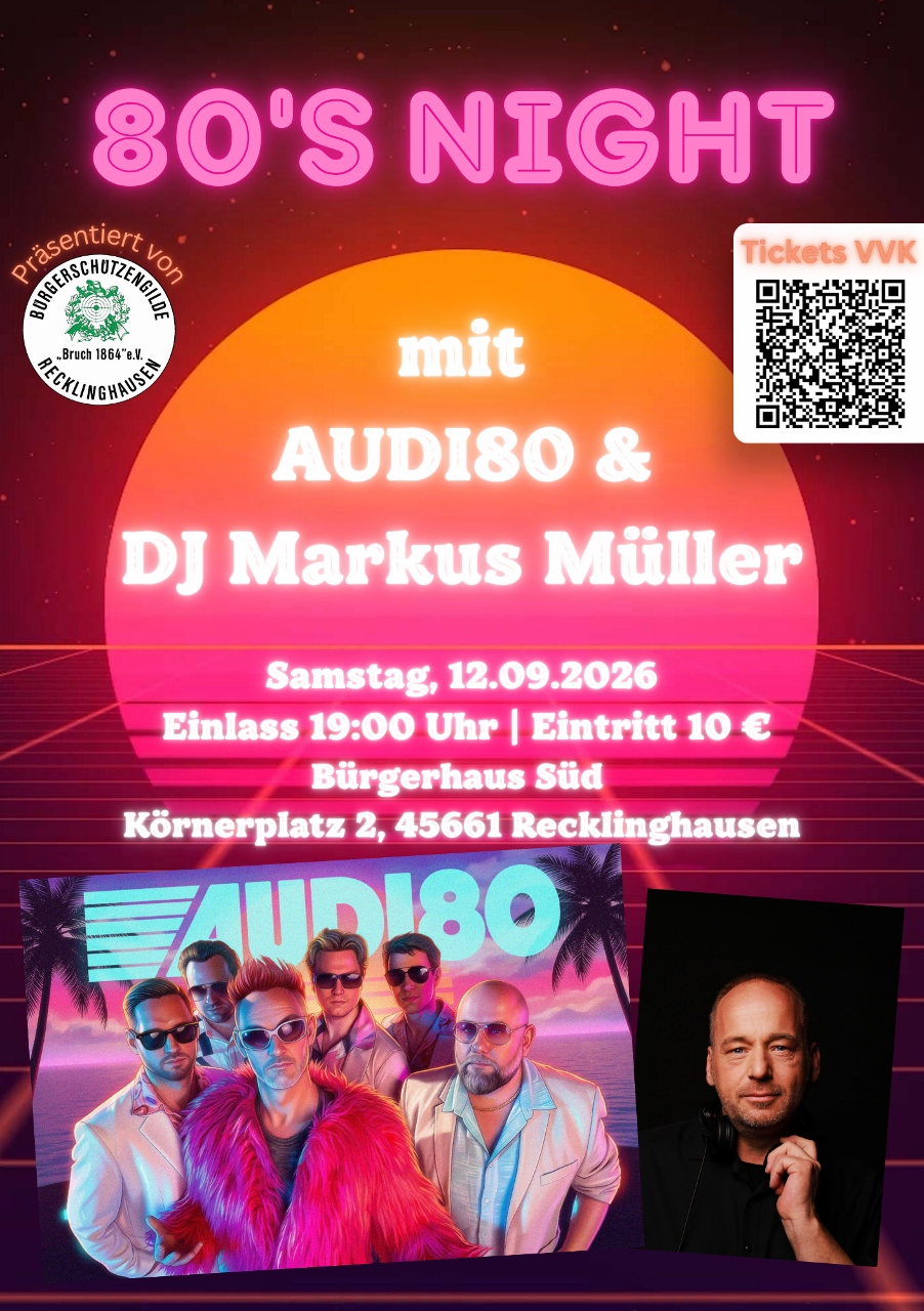 80er Party Flyer Schützenfest A5 mit QR Code 902x1280